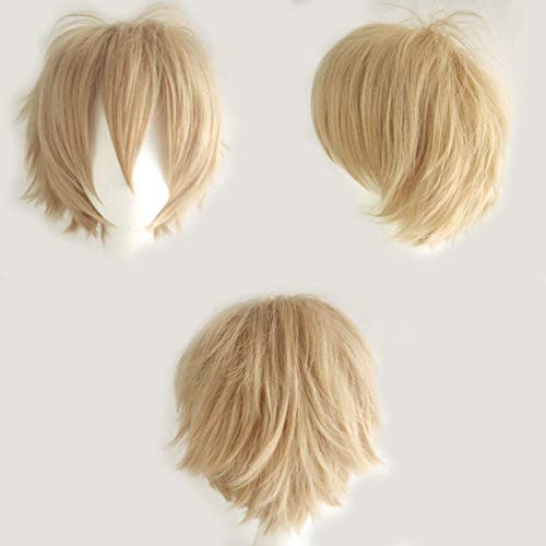 S-noilite Unisex Cosplay Short Straight Hair Wig Women Mens Cool Fluffy Style Anime Con Party Dress Synthetic Wigs Linen Blonde