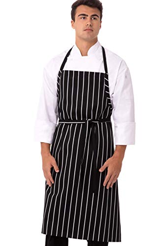 Chef Works Unisex English Chef Apron, Black W/ Chalk Stripe, One Size