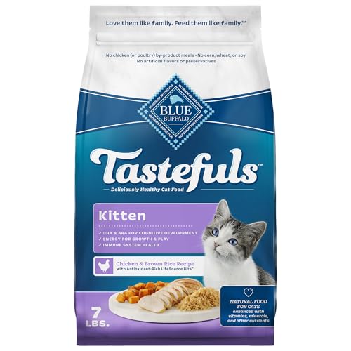 Blue Buffalo Tastefuls Kitten Food With DHA Dry Cat Food Made in the USA with Natural Ingredients, Chicken Recipe, 7-lb. Bag