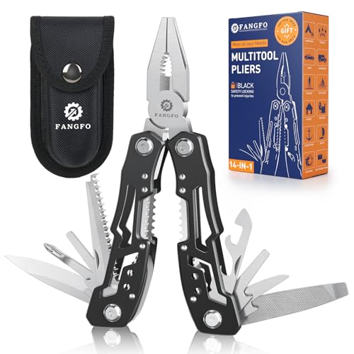 14-In-1 Multitool with Safety Locking, Professional Stainless Steel Multitool Pliers Pocket Knife, Bottle Opener, Screwdriver with Nylon Sheath ，Apply to Survival,Camping, Hunting and Hiking