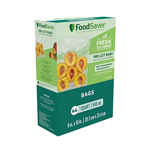 FoodSaver Precut Vacuum Sealer Bags for Airtight Food Storage and Sous Vide Cooking, BPA-Free, 1 Quart, 44 Count