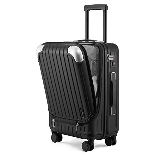 LEVEL8 Grace Carry On Luggage, 20” Hardside Suitcase, ABS+PC Harshell Spinner Luggage with TSA Lock, Spinner Wheels - Black, 20-Inch Carry-On