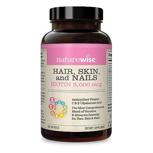NatureWise Hair Skin and Nails Vitamin, Biotin 5000mcg w/Hyaluronic Acid, Multivitamin for Women w/Vitamin C, Vitamin B Complex, Vitamin D, A, E - Non-GMO, Gluten Free - 150 Softgels[50-Day Supply]