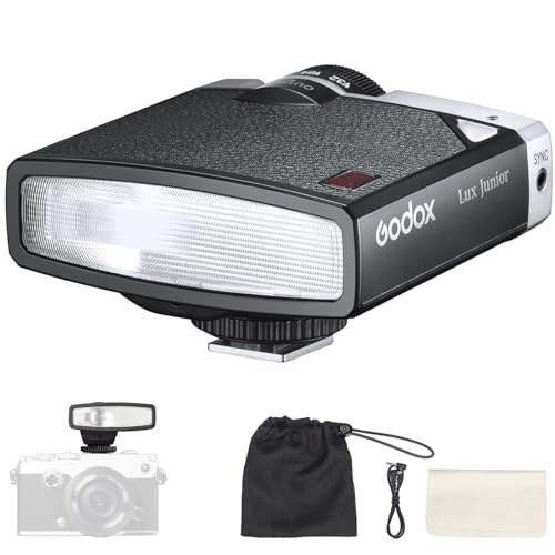 Godox Lux Junior Retro Camera Flash, GN12 with 7 Levels Flash Power, CCT 6000K±200K with S1/S2 Optical Control for Fuji, for Canon, for Nikon, for Sony, for Olympus Camera