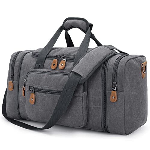 Gonex Canvas Duffle Bag for Travel, 60L Duffel Overnight Weekend Bag (Gray)