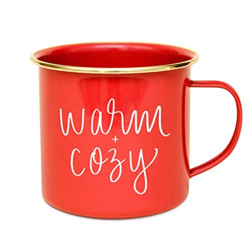 Sweet Water Decor 'Warm & Cozy Christmas Coffee Mug | 18oz Galvanized Steel Festive Coffee Cup | Seasonal Christmas Mugs for Women, Coworkers, & Hot Chocolate