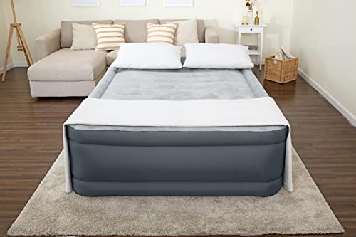 SleepLux Queen Air Mattress | Supersoft Snugable Top, Extra Durable Tough Guard with Built-in Pillow | Raised 22' Airbed with Built in Pump + USB Charger, Grey (69093E)