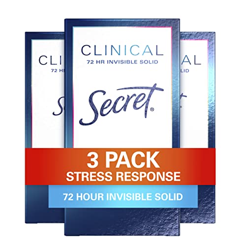 Secret Clinical Strength Antiperspirant and Deodorant for Women Invisible Solid Stress Response, White, 1.6 Oz (Pack of 3)