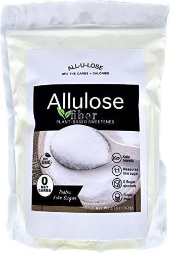 Allulose - Allulose Sweetener with Fiber, Sugar Substitute (3 LB), Crystalline Allulose, Natural Non-GMO, Plant Based, Low glycemic response, prebiotic, keto friendly, vegan, Gluten Free, stand-up pouch