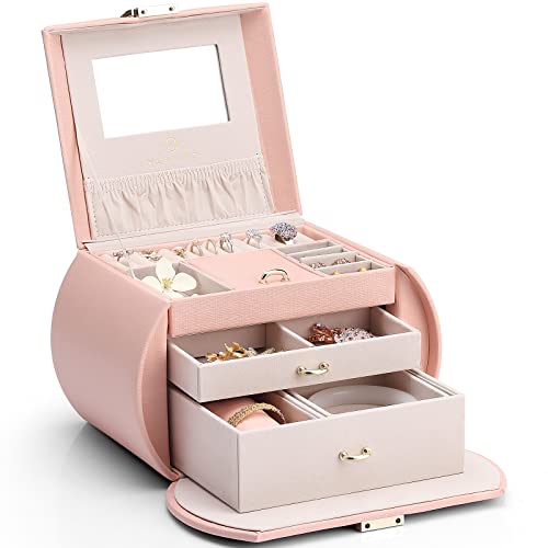 Vlando Princess Style Jewelry Box for Girls Jewelry Box Girls 12-14 3-Layer Kids Jewelry Box with Mirror Little Girls Jewelry Box 8-12 Valentines Day Gift for Teens Girls (Pink)