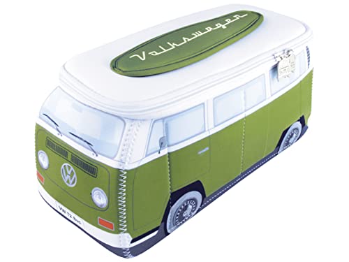 BRISA VW Collection - Volkswagen Neoprene Universal Makeup Cosmetics Toiletry Travel Pharmacy Bag in T2 Bus Design (Green & White/Large)