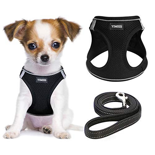 YIMEIS Dog Harness and Leash Set, No Pull Soft Mesh Pet Harness, Reflective Adjustable Puppy Vest for Small Dogs, Cats (S, Black)