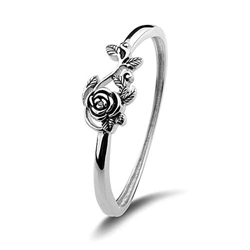 JESMING Tiny Rose Flower Silver Ring, Stacking Rings for Women Small Dainty 925 Silver Plated Ring Delicate Everyday Ring for Women Minimalist Personalized Jewelry (Size:8)
