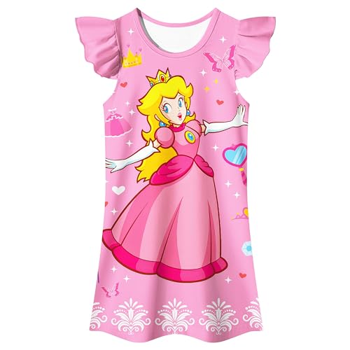 SHELOVESIT Princess Peach Dress Costume Dress, Toddler Cartoon Cosplay Dress up - 140cm/7T-8T