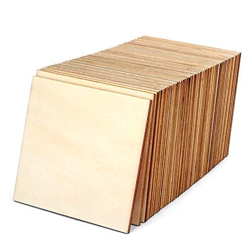Blisstime 50PCS 4x4 Inch Wood Squares Unfinished Square Wood Pieces for Crafts,Painting, Writing, DIY Supplies, Engraving and Carving, Home Decorations