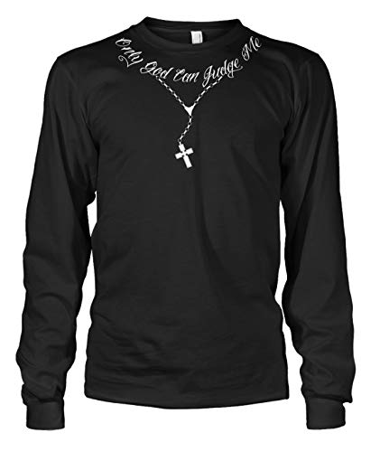 Cybertela Men's Only God Can Judge Me Tattoo Necklace Long Sleeve T-Shirt (Black, Large)