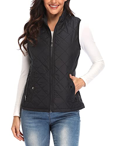 Argstar Women's Quilted Puffer Vest, Stand Collar Lightweight Zip Padded Outerwear Gilet Black L