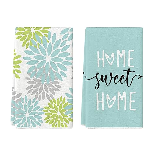 Artoid Mode Blue Home Sweet Home Boho Kitchen Towels Dish Towels, 18x26 Inch Spring Decoration Hand Towels Set of 2