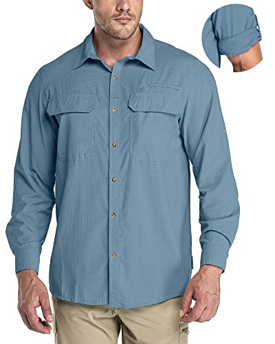 33,000ft Men's Long Sleeve Sun Protection Shirt UPF 50+ UV Quick Dry Cooling Fishing Shirts for Travel Safari Camping Hiking Ocean Blue