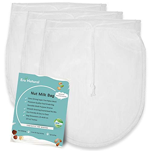 Nut Milk Bag Reusable 3 Pack 12' x 10' Cheesecloth Bags for Straining Almond/Soy Milk Greek Yogurt Strainer Milk Nut Bag for Cold Brew Coffee Tea Beer Juice Fine Nylon Mesh Cheese Cloth