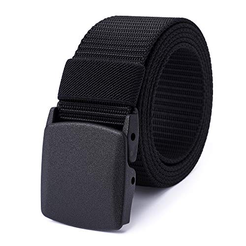 Mile High Life | Nylon Web Belt | Outdoor Military Web Belt | Cut to Fit up to 52” | 1.5” Width | None Metal Buckle Belt (Black, 142CM)