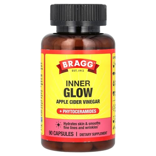 Bragg Inner Glow Apple Cider Vinegar and Phytoceramide Capsules - 750mg of Acetic Acid – Energy & Weight Management Support - Promotes Skin Hydration and Rejuvenation - (90 Pills)