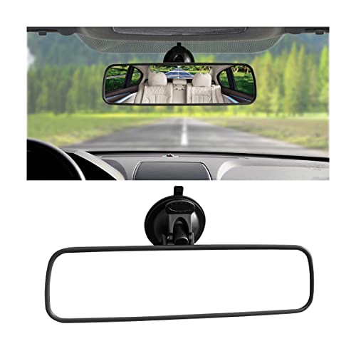 9.8'' Car Rear View Mirror with Suction Cup, Anti Glare Adjustable Auto Interior Rearview Mirror, HD Thickened Vehicle Inside Mirror Reduce Blind Spots, Universal for Marine, Truck, SUV (Black)