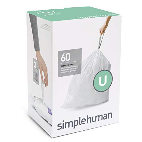simplehuman Code U Custom Fit Drawstring Trash Bags in Dispenser Packs, 55 Liter / 14.5 Gallon, White, 60 Count ( Pack of 1)