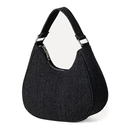 Women's Crescent Shoulder Bags Retro Hobo Handbags Denim Underarm Clutch Purses Black Small Satchel for 2024