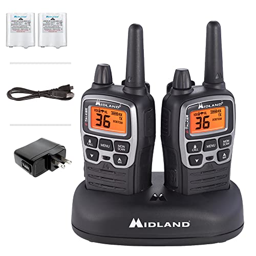 Midland T71VP3 X-TALKER Long Range Walkie Talkie - FRS Two-Way Radio for Camping Overlanding Rock Crawling - NOAA Weather Scan - 36 Channels and 121 Privacy Codes Black/Silver 2 Pack