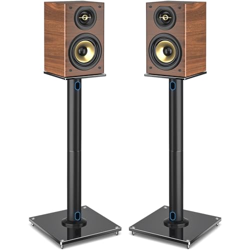 Rfiver Universal Speaker Stands Pair for Surround Sound, Heavy Duty 28 Inch Bookshelf Speaker Stands Each Holds 22lbs Large Speakers, Floor Speaker Stand Built-in Cable Management, Black, 1 Pair