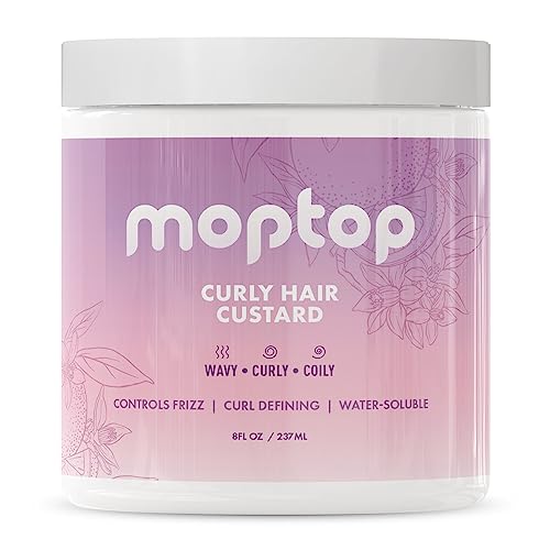 MopTop Curly Hair Custard Gel for Fine, Thick, Wavy, Curly & Kinky-Coily Natural hair, Anti Frizz Curl Moisturizer, Definer & Lightweight Curl Activator w/Aloe, great for Dry Hair, 8oz.