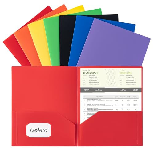 Aegero Plastic Folders with Pockets (7 Pack, Assorted Colors), Durable Heavy Duty File Folders with Business Card Slot, 2-Pocket Folder for Schoolwork & Office,Letter Size…