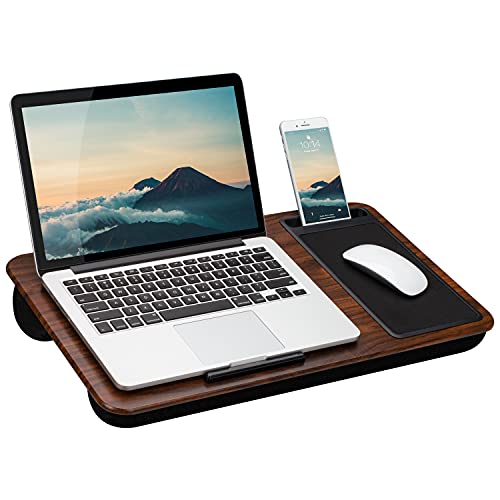 LAPGEAR Home Office Lap Desk with Device Ledge, Mouse Pad, and Phone Holder - Espresso Woodgrain - Fits up to 15.6 Inch Laptops - Style No. 91575