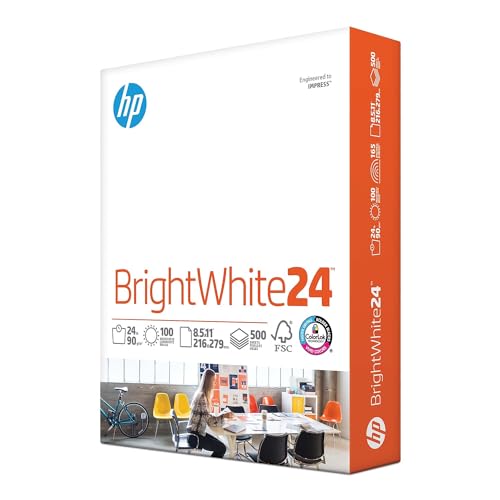 HP Papers | 8.5 x 11 Paper | BrightWhite 24 lb |1 Ream - 500 Sheets| 100 Bright | Made in USA - FSC Certified | 203000R