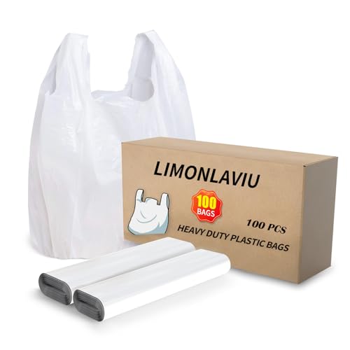 LimonLaviu Plastic Bags, (11.5”x 6.5' x 21”)(100Pack) Plastic Bags with Handles Plastic Shopping Bags for Small Business Plastic Grocery Bags T Shirt Bags Restaurants Bags in Bulk Small Trash Bags