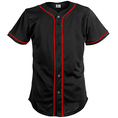 Pullonsy Black Plain Baseball Jerseys Shirts Tops for Adult Button Down Fashion,Red Stripe Plain,Size 3XL