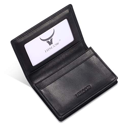 Leather Business Card Case Holder for Men & Women, Italian Calfskin (Black)
