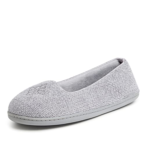 Dearfoams Women's Rebecca Lightweight Cozy Memory Foam Closed Back Slipper with Wide Widths, Sleet Chenille, 9-10