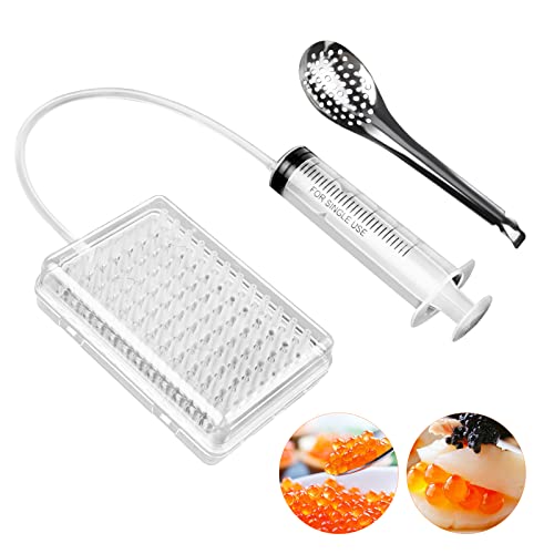 Gimify Caviar Maker Box, Spherification Dropper | Molecular Gastronomy Kit | 96 Holes Roe Sauce Dispenser Strainer Tools with Spoon & Syringe