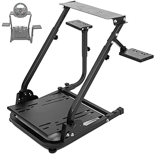 Hottoby Racing Steering Wheel Stand Foldable&Dual Shift Levers Fit for Logitech/Thrustmaster G25,G27,G29,G920,G923&T150,T248,T300 Multi-level Adjustable&Easy Storage&Install Cockpit,No Wheel&Pedals