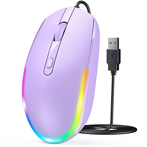 seenda Wired Mouse - USB Computer Mouse Wired with RGB Backlit Optical LED Mouse with Attached USB Cord for Laptops Notebooks Chromebook - Purple