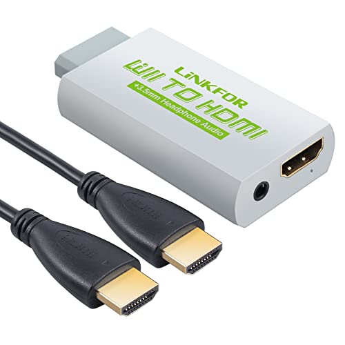 LiNKFOR Wii HDMI Converter with 3ft HDMI Cable Wii2HDMI Wii to HDMI Converter 3.5MM Jack Wii HDMI to 720P 1080P HDTV Support All Wii Display Mode