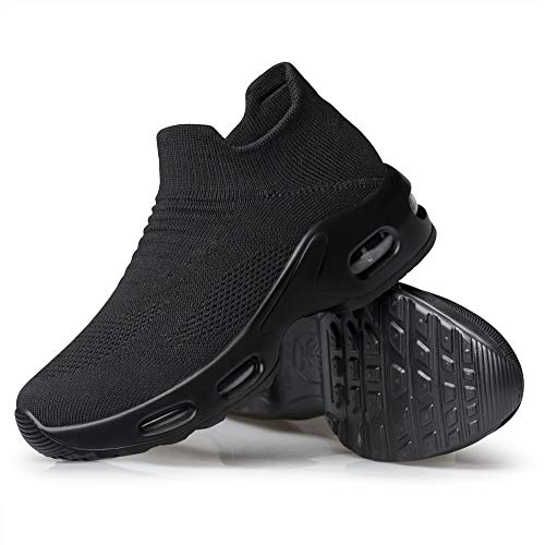 YHOON Women's Road Running Shoes - Sock Sneakers Comfortable Work Walking Nursing Shoes Black 7