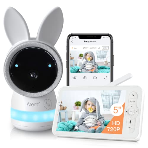 ARENTI Video Baby Monitor, Audio Monitor with 2K Ultra HD WiFi Camera,5' Color Display,Night Vision,Lullabies,Cry Detection,Motion Detection,Temp & Humidity Sensor,Two Way Talk,App Control