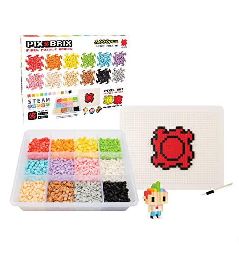 Pix Brix Pixel Art Puzzle Bricks - 3,000 Piece Pixel Art Container, 12 Color Light Palette - Interlocking Building Bricks, Create 2D and 3D Builds Without Water or Glue - Stem Toys, Ages 6 Plus