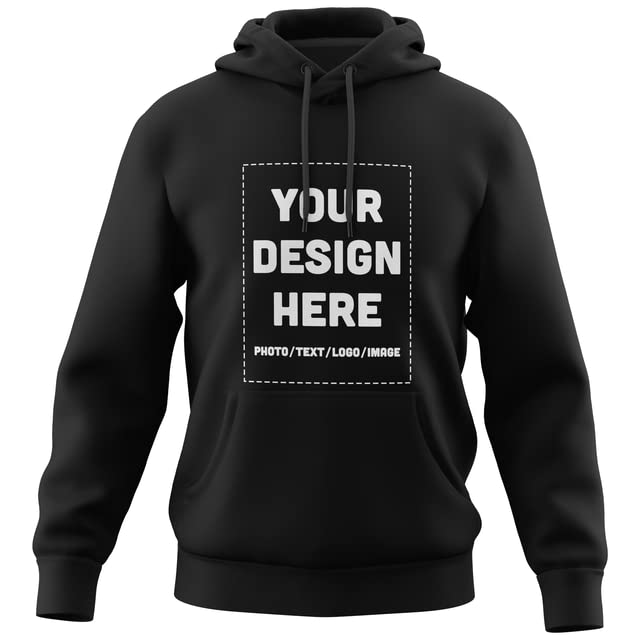APPARELYN Custom Hoodie Design Your Own Print Text or Image Personalized Adult Sweatshirt for Men & Women Unisex Cotton Hoodie - DIY Print Front & Back Side Design Options - Black