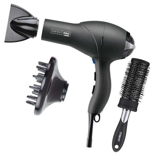 INFINITIPRO by CONAIR Hair Dryer, 1875W Salon Performance AC Motor Hair Dryer, Conair Blow Dryer, Grey with Bonus Blow-Out Brush
