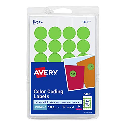Avery Removable Print or Write Dot Stickers 3/4 Inch, Neon Green, Pack of 1008 Round Stickers (5468)