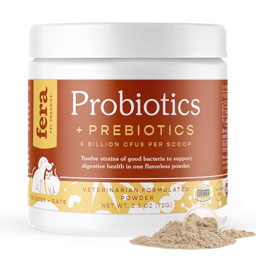 Fera Pets Organic Probiotics for Dogs & Cats - Cat & Dog Probiotic Supplement with 12 Strains & Prebiotics for Your Pet’s Digestion - 60 Scoops​